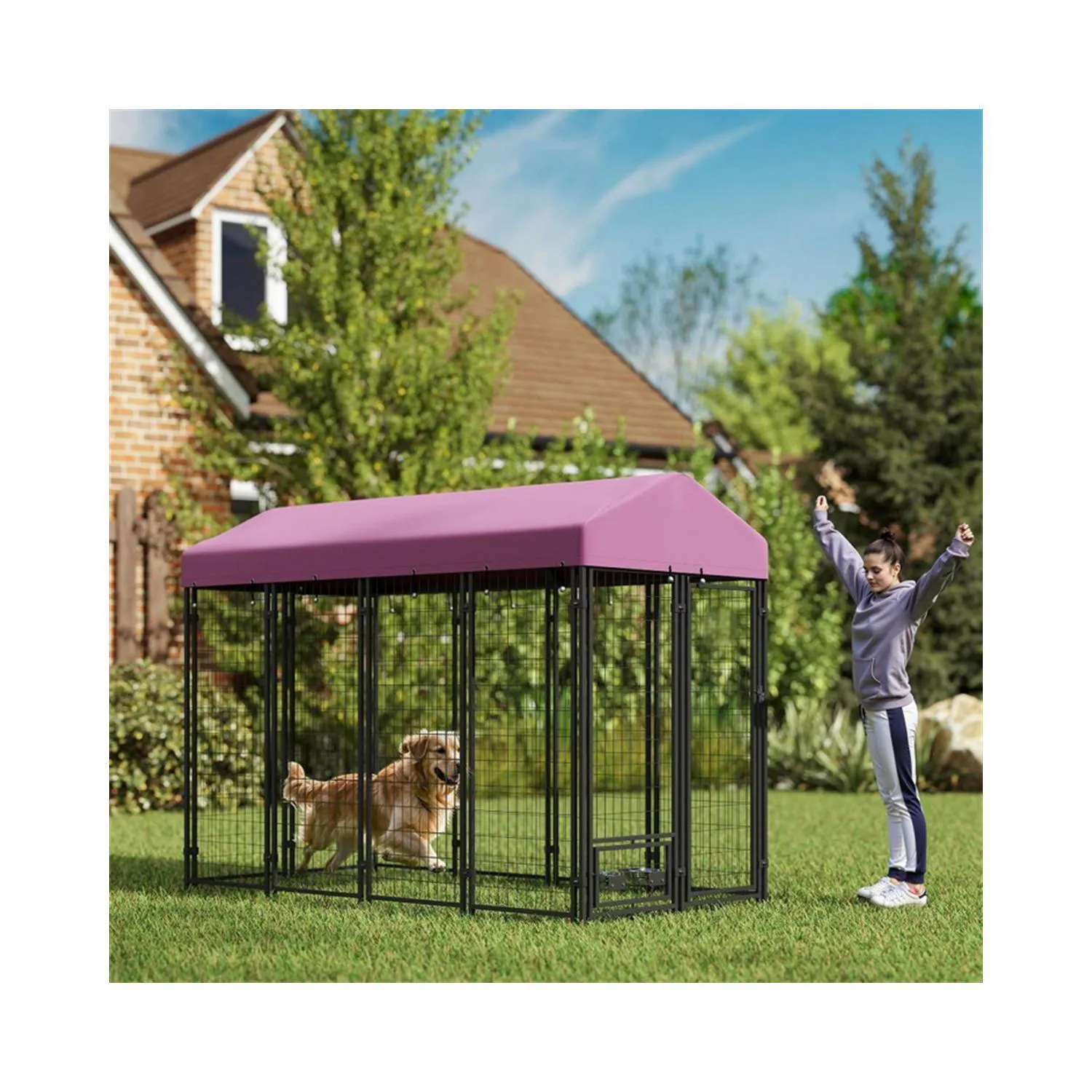 Jaula para Perro de Exterior con Techo Oxford y Acceso Amplio 8