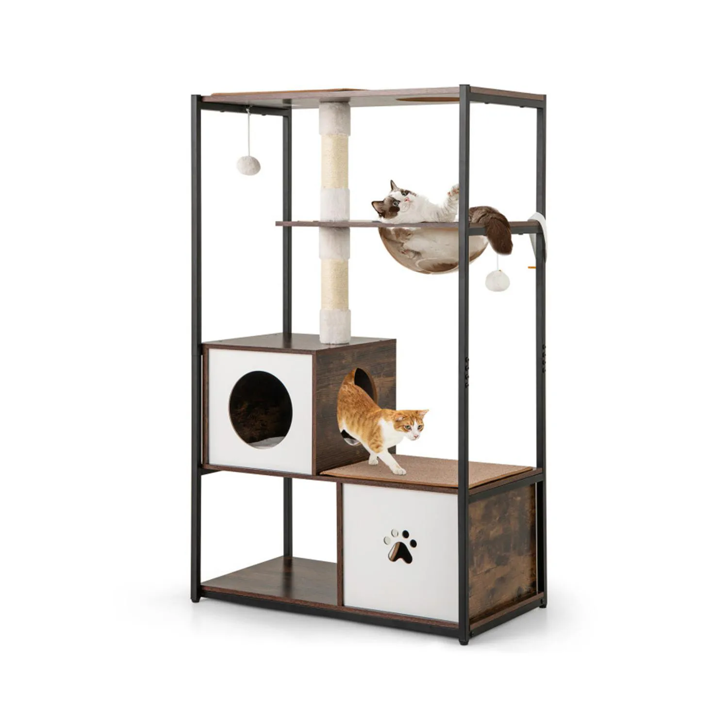 Arbol para Gatos de Madera y Metal con Compartimentos y Plataformas