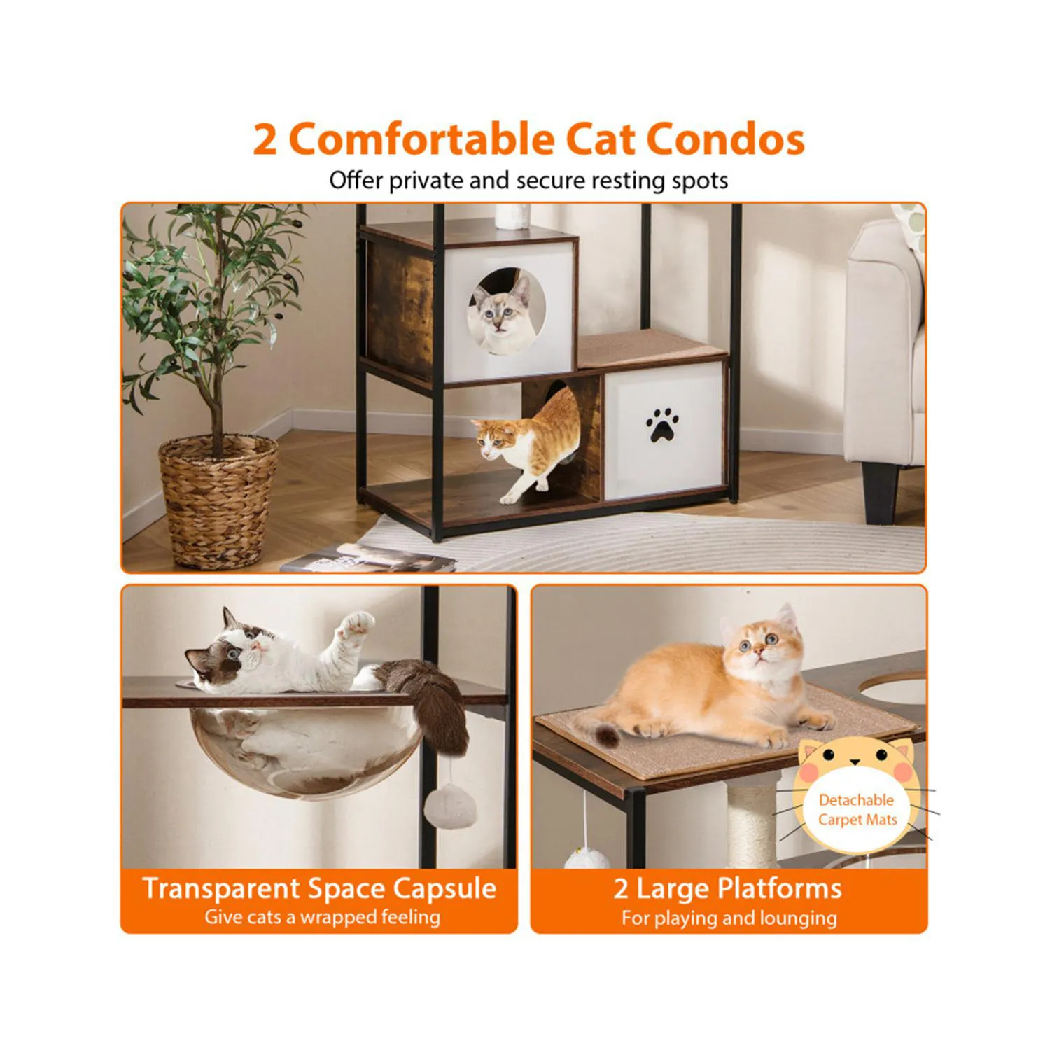 Arbol para Gatos de Madera y Metal con Compartimentos y Plataformas 3
