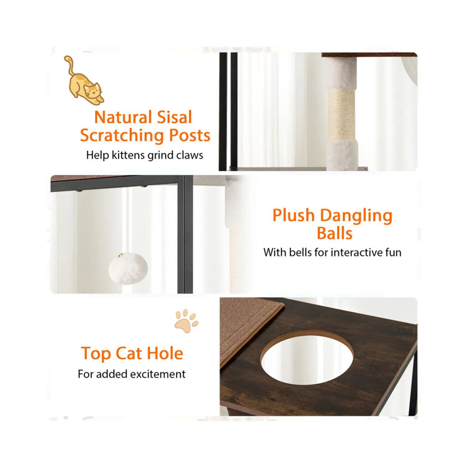 Arbol para Gatos de Madera y Metal con Compartimentos y Plataformas 4