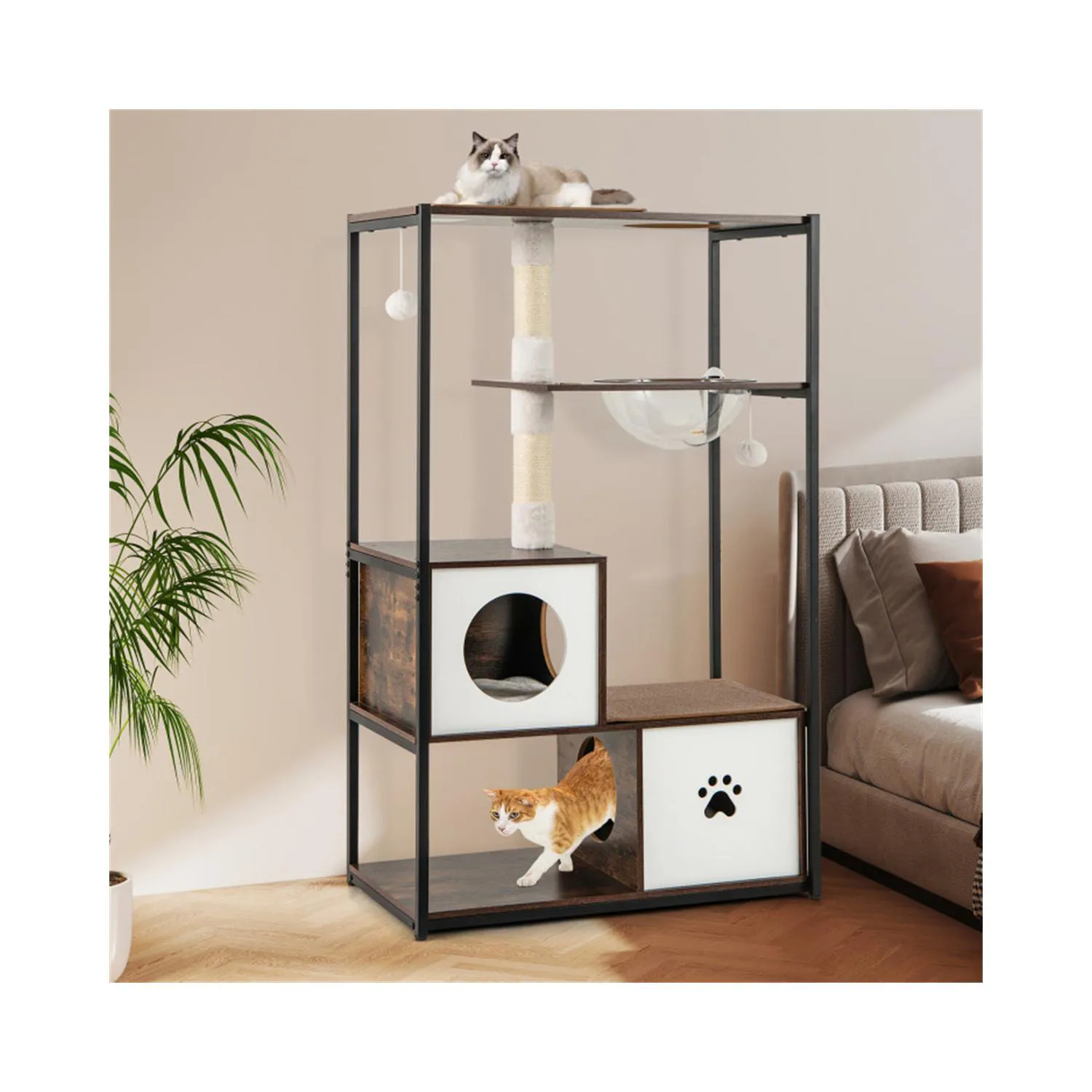 Arbol para Gatos de Madera y Metal con Compartimentos y Plataformas 6