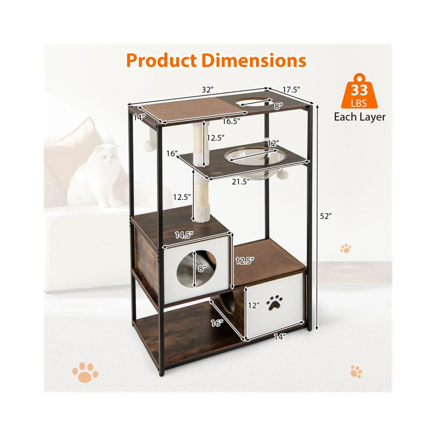 Arbol para Gatos de Madera y Metal con Compartimentos y Plataformas 7