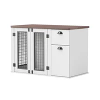 Jaula Tipo Mueble para Perros con Almacenamiento y Doble Acceso