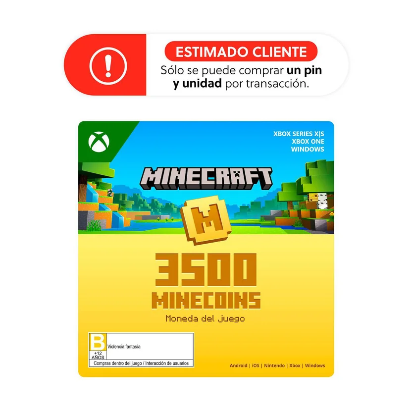 Pin Virtual Xbox Minecraft Minecoins 3500 - Homecenter.com.co