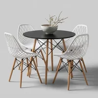 Juego de Comedor Prisa 4 Puestos Mesa Redonda Negra 90cm y Sillas Blancas