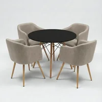 Juego de Comedor Ámbar 4 Puestos Mesa Redonda Negra 90cm y Sillas Beige