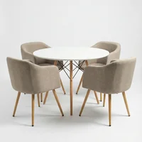 Juego de Comedor Ámbar 4 Puestos Mesa Redonda Blanca 90cm y Sillas Beige