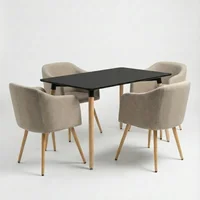 Juego de Comedor Ámbar 4 Puestos Mesa Rectangular Luna Negra y Sillas Beige