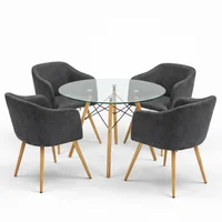 Juego de Comedor Ámbar 4 Puestos Mesa Redonda Vidrio 90cm y Sillas Gris Grafito