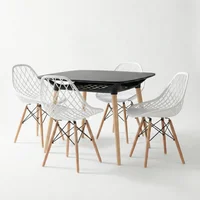 Juego de Comedor Alba 4 Puestos Mesa Cuadrada Cesto Negra 80cm y Sillas Blancas