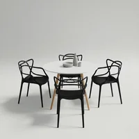 Juego de Comedor Raíz 4 Puestos Mesa Redonda Blanca 90cm y Sillas Negras