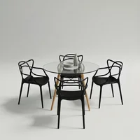 Juego de Comedor Raíz 4 Puestos Mesa Redonda Vidrio 90cm y Sillas Negras
