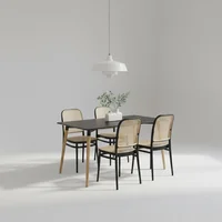 Juego de Comedor Serena 4 Puestos Mesa Rectangular Luna Negra 120cm y Sillas En Polipropileno Tipo Ratán