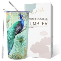 Termo para Líquidos NymphFable Pavo Real de Acero Inoxidable 590 ml con Pitillo