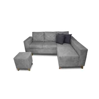Sala Amsterdam + Silla + Puff En Tela Amiglable Con Mascotas 205x72x155 cm Gris