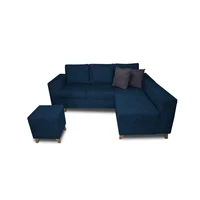 Sala Amsterdam + Silla + Puff En Tela Amiglable Con Mascotas 205x72x155 cm Azul Petroleo