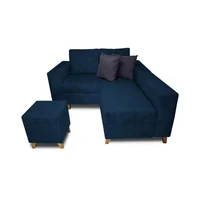 Sala Amsterdam + Silla + Puff En Tela Amigable Con Mascotas 150x72x155 cm Azul Petroleo