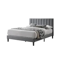 Cama Doble Lisa Gris Oscuro  Madera Roble Tapizada