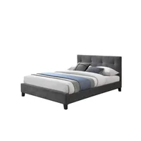 Cama Doble Imperial Gris Oscuro Madera Roble Tapizada