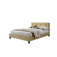 Cama Doble Imperial Beige Madera Roble Tapizada