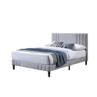 Cama Doble Majestic Gris Claro Madera Roble Tapizada