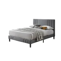 Cama Doble Majestic Gris Oscuro Madera Roble Tapizada