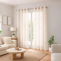 Set x 2 Cortina Ojalete Velo Bordado-regata 140x220cm Beige/beige