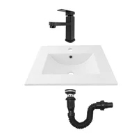 Combo Placa Lavamanos Blanco + Grifería Mezclador Negro C584