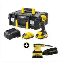 Combo Atornillador de Impacto 20v 2 Baterías + Lijadora Orbital ¼ Pulgada 240w Stanley
