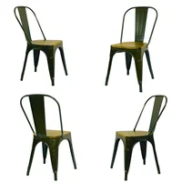 Silla Tolix con Asiento en Madera Base Verde Set X 4 Unidades