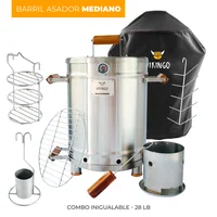 Combo Barril Asador Mediano Vikingo 41x53 cm 12 kg Con Forro Acero Inoxidable