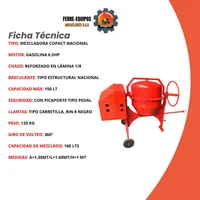 Mezcladora Deper Linea Copact 150 con Motor Gasolina 6.5 HP Nacional