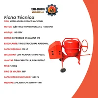 Mezcladora Deper Linea Copact 150 con Motor Electrico Monofasico 1 HP Nacional