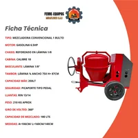 Mezcladora de 1 Bulto con Motor de 6.5 Gasolina