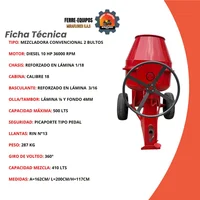 Mezcladora de 2 Bultos con Motor Diesel IMP 10HP 3600RPM