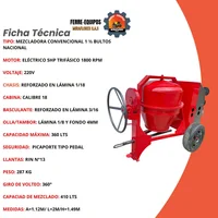 Mezcladora de 1.5 Bultos con Motor Eléctrico IMP 5HP Trifásico 220V 1800RPM