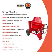 Mezcladora de 2 Bultos con Motor Eléctrico IMP 5HP Trifásico 220v 1800RPM