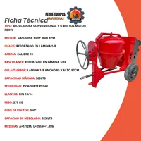 Mezcladora de 1.5 Bultos Con Motor a Gasolina Forte 13hp 3600rpm