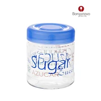 Frasco Ortes 800ml Decorado Azúcar Transparente Tapa Azul Borgonovo