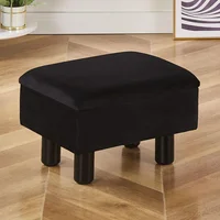 Reposapiés de Lino con Almacenamiento y Patas de Madera Color Negro Oscuro