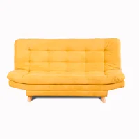 Sofá Cama Valencia Mostaza 180x85cm de Tres Puestos Antifluido Con Patas y Dos Cojines Decorativos