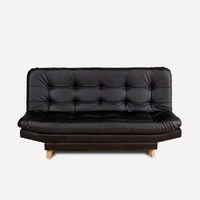 Sofá Cama Valencia Negro Sintético 180x85cm de Tres Puestos Antifluido Con Patas y Dos Cojines Decorativos