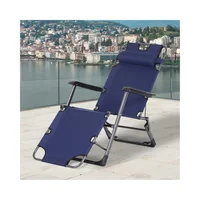 Silla Plegable de Playa Reclinable con Almohada y Tela Oxford Azul