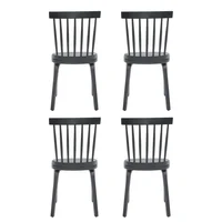 Sillas de Comedor Windsor de Madera Estilo Rústico Juego de 4 Color Negro
