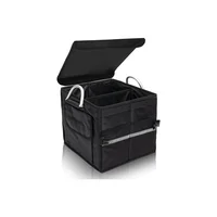 Organizador Plegable de  Baúl de Carro Color Negro de 2 Compartimientos con Agarraderos Metálicos