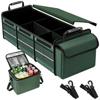 Organizador Plegable de  Baúl de Carro Color Verde con Bolsa Térmica y Compartimientos Múltiples