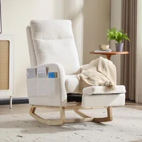 Mecedora Moderna Tapizada con Patas de Madera y Respaldo Alto Blanco
