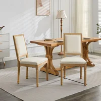 Sillas de Comedor en Madera Tallada con Respaldo Cuadrado Juego de 2 Color Beige