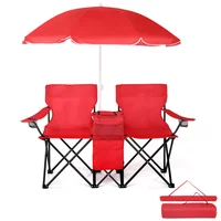 Silla Plegable de 2 Plazas para Exterior con Sombrilla Desmontable Roja