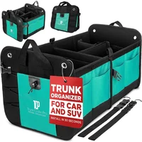 Organizador Plegable de  Baúl de Carro Color Verde Cian con Divisores Ajustables